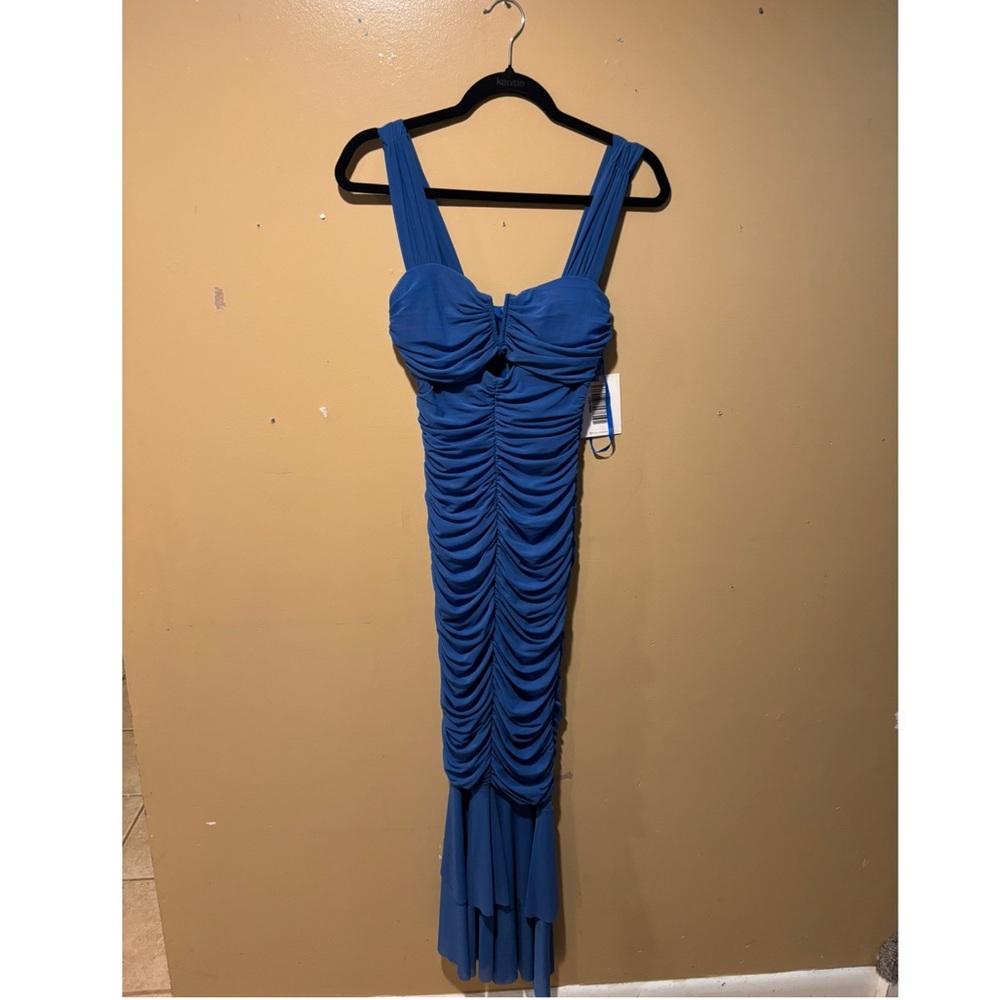 Hello Molly Party Pal Blue Ruched Bodycon Midi Dress